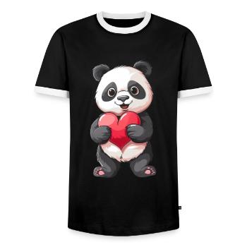 Cute Panda Holding Heart for Animal Lovers - Männer Kontrast-T-Shirt - Schwarz/Weiß - Vorne - AI Model Female 172 light (172cm) & AI Model Male 178 light (178cm)