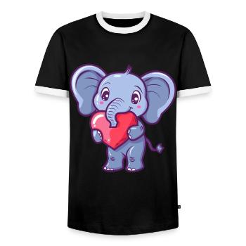 Adorable Elephant With Heart Illustration for - Men's Ringer Shirt - black/white - Front - AI Model Female 172 light (172cm) & AI Model Male 178 light (178cm)