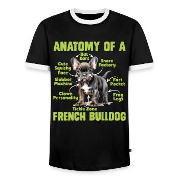 Anatomy of a FRENCH BULLDOG Lustiges Frenchie - Männer Kontrast-T-Shirt - Schwarz/Weiß - Vorne - AI Model Female 172 light (172cm) & AI Model Male 178 light (178cm)
