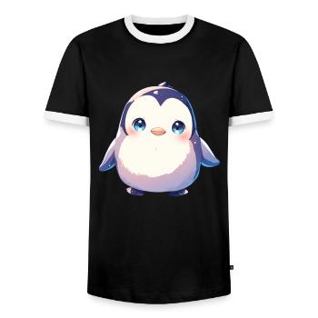 Pingouin Kawaii Pingouin mignon - T-shirt contrasté Homme - noir/blanc - Devant - AI Model Female 172 light (172cm) & AI Model Male 178 light (178cm)