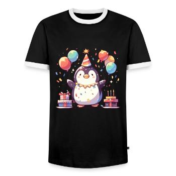 Pinguin Eisfischen Kawaii Pinguin Niedlich - Men's Ringer Shirt - black/white - Front - AI Model Female 172 light (172cm) & AI Model Male 178 light (178cm)