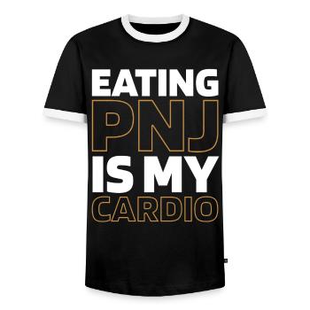Peanut Butter Funny Cardio Quote - Men's Ringer Shirt - black/white - Front - AI Model Female 172 light (172cm) & AI Model Male 178 light (178cm)