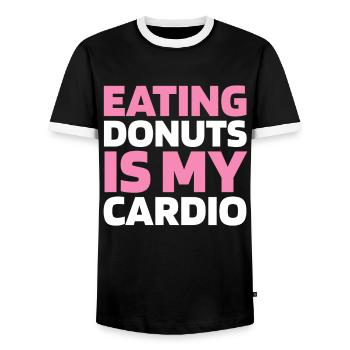 Donut Funny Cardio Quote - Men's Ringer Shirt - black/white - Front - AI Model Female 172 light (172cm) & AI Model Male 178 light (178cm)
