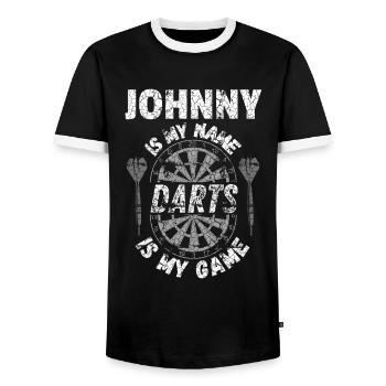 Conception personnalisée du joueur de fléchettes Johnny - T-shirt contrasté Homme - noir/blanc - Devant - AI Model Female 172 light (172cm) & AI Model Male 178 light (178cm)