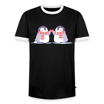 Pingouin Couple Kawaii Pingouin Mignon - T-shirt contrasté Homme - noir/blanc - Devant - AI Model Female 172 light (172cm) & AI Model Male 178 light (178cm)