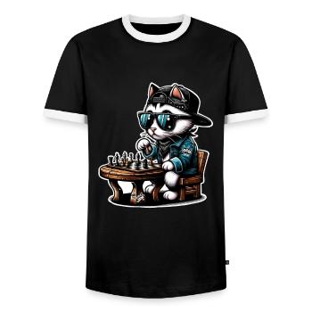 Chess Cat - Men's Ringer Shirt - black/white - Front - AI Model Female 172 light (172cm) & AI Model Male 178 light (178cm)