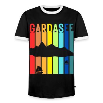 Gardasee Vintage Lago Di Garda Italien Urlaub - Männer Kontrast-T-Shirt - Schwarz/Weiß - Vorne - AI Model Female 172 light (172cm) & AI Model Male 178 light (178cm)