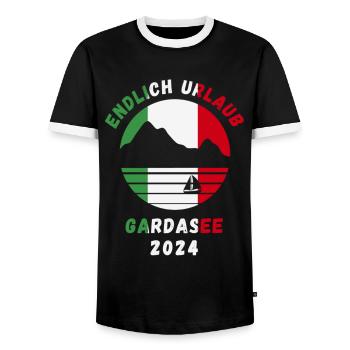 Gardasee Urlaub 2024 Lago Di Garda Italien Idee - Männer Kontrast-T-Shirt - Schwarz/Weiß - Vorne - AI Model Female 172 light (172cm) & AI Model Male 178 light (178cm)