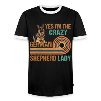 Dog mom I'M THE CRAZY GERMAN SHEPHERD LADY - Men's Ringer Shirt - black/white - Front - AI Model Female 172 light (172cm) & AI Model Male 178 light (178cm)