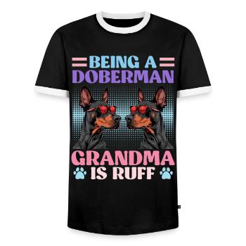 Doberman ÊTRE UNE GRAND-MÈRE DOBERMAN, C’EST RUFF - T-shirt contrasté Homme - noir/blanc - Devant - AI Model Female 172 light (172cm) & AI Model Male 178 light (178cm)
