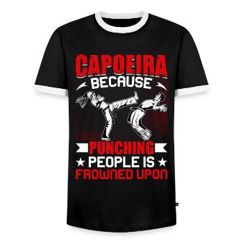 Capoeira because punching people is frowned upon - Men's Ringer Shirt - black/white - Front - AI Model Female 172 light (172cm) & AI Model Male 178 light (178cm)
