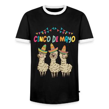 Alpaca with Sombrero Llama Cinco de Mayo Outfit - Men's Ringer Shirt - black/white - Front - AI Model Female 172 light (172cm) & AI Model Male 178 light (178cm)