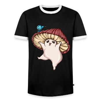 Niedlicher Pilz fängt Schmetterling Kinder Pilze - Männer Kontrast-T-Shirt - Schwarz/Weiß - Vorne - AI Model Female 172 light (172cm) & AI Model Male 178 light (178cm)