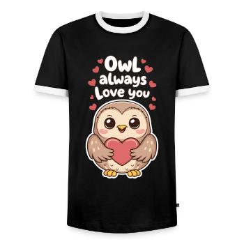 Owl Always Love You Cute Owl Holding Heart - Men's Ringer Shirt - black/white - Front - AI Model Female 172 light (172cm) & AI Model Male 178 light (178cm)