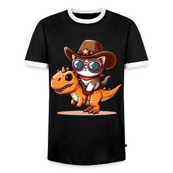 Dinosaurier Und Katze, T-Rex, Katzenbesitzer - Männer Kontrast-T-Shirt - Schwarz/Weiß - Vorne - AI Model Female 172 light (172cm) & AI Model Male 178 light (178cm)