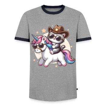 Licorne Et Chat, Propriétaire De Chat, Amoureux Des Chats - T-shirt contrasté Homme - gris/marine  - Devant - AI Model Female 172 light (172cm) & AI Model Male 178 light (178cm)