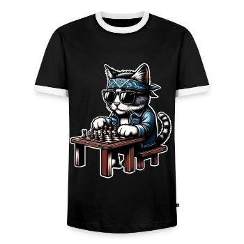 Chess Cat - Men's Ringer Shirt - black/white - Front - AI Model Female 172 light (172cm) & AI Model Male 178 light (178cm)