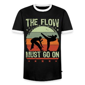 The Flow must go on - Men's Ringer Shirt - black/white - Front - AI Model Female 172 light (172cm) & AI Model Male 178 light (178cm)