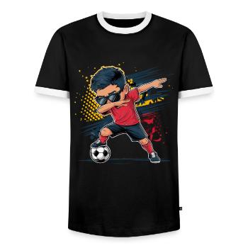 Dabbing Boy With Soccer Jersey Sunglasses - Men's Ringer Shirt - black/white - Front - AI Model Female 172 light (172cm) & AI Model Male 178 light (178cm)