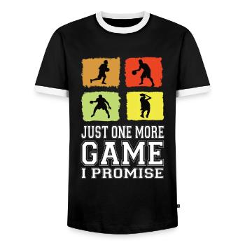 Just One More Game I Promise Basketball Player Jersey - Men's Ringer Shirt - black/white - Front - AI Model Female 172 light (172cm) & AI Model Male 178 light (178cm)