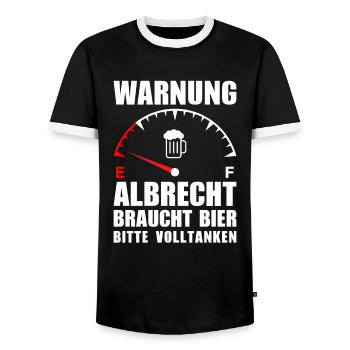 Albrecht braucht Bier Bitte volltanken - Männer Kontrast-T-Shirt - Schwarz/Weiß - Vorne - AI Model Female 172 light (172cm) & AI Model Male 178 light (178cm)