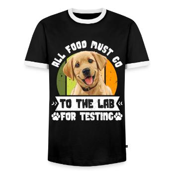 Labrador Dog ALL FOOD MUST GO TO LAB TESTING - Men's Ringer Shirt - black/white - Front - AI Model Female 172 light (172cm) & AI Model Male 178 light (178cm)