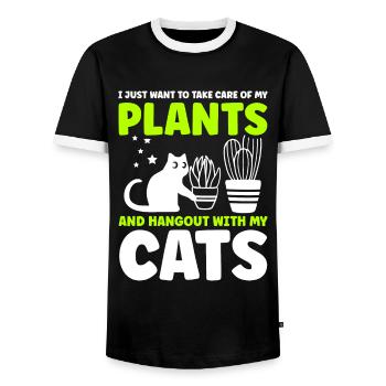 Plantes et chats Jardin Amoureux des plantes - T-shirt contrasté Homme - noir/blanc - Devant - AI Model Female 172 light (172cm) & AI Model Male 178 light (178cm)