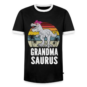 Omasaurus T Rex Dinosaurier Oma Nana - Männer Kontrast-T-Shirt - Schwarz/Weiß - Vorne - AI Model Female 172 light (172cm) & AI Model Male 178 light (178cm)