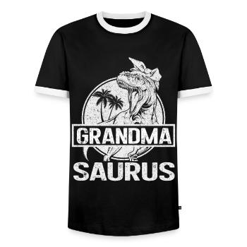 Omasaurus T Rex Dinosaurier Oma Nana - Männer Kontrast-T-Shirt - Schwarz/Weiß - Vorne - AI Model Female 172 light (172cm) & AI Model Male 178 light (178cm)