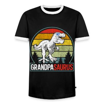 Opasaurus T Rex Dinosaur Grandpa Saurus - Men's Ringer Shirt - black/white - Front - AI Model Female 172 light (172cm) & AI Model Male 178 light (178cm)