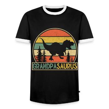 Opasaurus T Rex Dinosaur Grandpa Saurus - Men's Ringer Shirt - black/white - Front - AI Model Female 172 light (172cm) & AI Model Male 178 light (178cm)