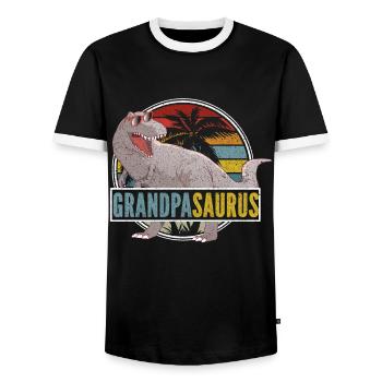 Opasaurus T Rex Dinosaur Grandpa Saurus - Men's Ringer Shirt - black/white - Front - AI Model Female 172 light (172cm) & AI Model Male 178 light (178cm)
