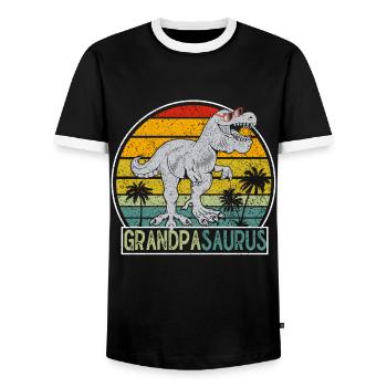 Opasaurus T Rex Dinosaur Grandpa Saurus - Men's Ringer Shirt - black/white - Front - AI Model Female 172 light (172cm) & AI Model Male 178 light (178cm)