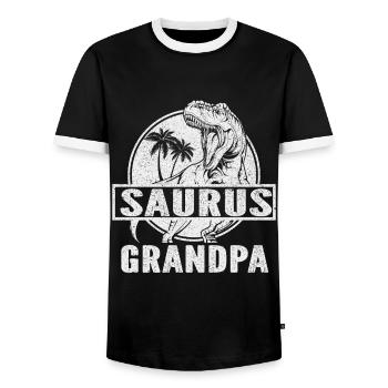 Opasaurus T Rex Dinosaur Grandpa Saurus - Men's Ringer Shirt - black/white - Front - AI Model Female 172 light (172cm) & AI Model Male 178 light (178cm)