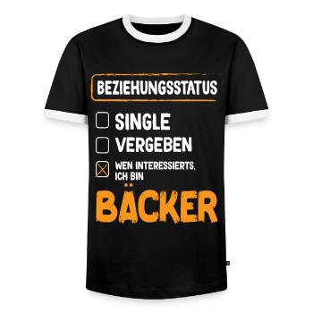 Baker Relationship Status Back Baked Goods Baking - Men's Ringer Shirt - black/white - Front - AI Model Female 172 light (172cm) & AI Model Male 178 light (178cm)