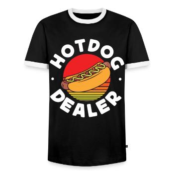 Hot Dog Adult Retro Hot Dog Dealer - Männer Kontrast-T-Shirt - Schwarz/Weiß - Vorne - AI Model Female 172 light (172cm) & AI Model Male 178 light (178cm)