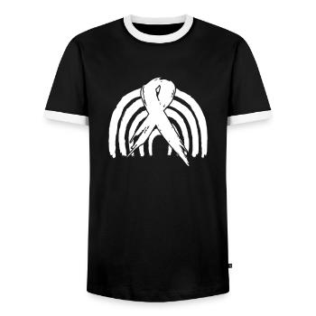 Ruban blanc du Mois de la sensibilisation au cancer du poumon - T-shirt contrasté Homme - noir/blanc - Devant - AI Model Female 172 light (172cm) & AI Model Male 178 light (178cm)