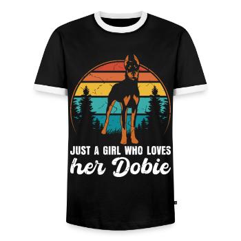 Doberman JUSTE UNE FILLE QUI AIME SON DOBIE - T-shirt contrasté Homme - noir/blanc - Devant - AI Model Female 172 light (172cm) & AI Model Male 178 light (178cm)