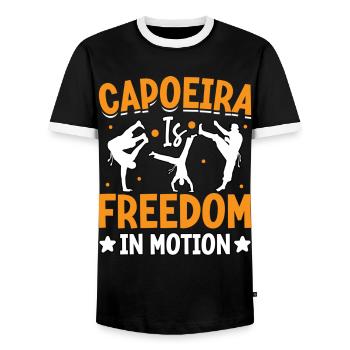 Capoeira is freedom in motion - Men's Ringer Shirt - black/white - Front - AI Model Female 172 light (172cm) & AI Model Male 178 light (178cm)