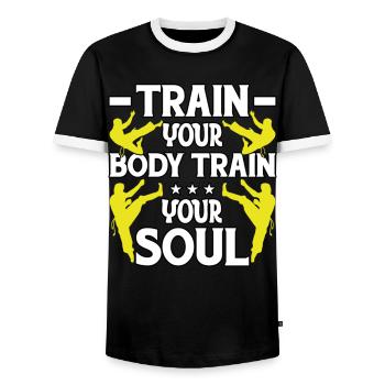 Train your Body train your Soul - Men's Ringer Shirt - black/white - Front - AI Model Female 172 light (172cm) & AI Model Male 178 light (178cm)