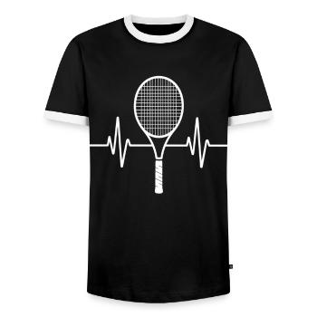 Tennis Heartbeat Racket Motif - Men's Ringer Shirt - black/white - Front - AI Model Female 172 light (172cm) & AI Model Male 178 light (178cm)