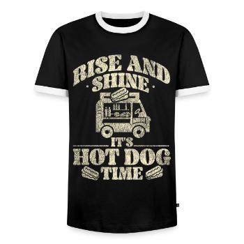 Hot Dog Adult Vintage Rise And - Männer Kontrast-T-Shirt - Schwarz/Weiß - Vorne - AI Model Female 172 light (172cm) & AI Model Male 178 light (178cm)
