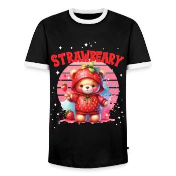 Petit ours kawaii japonais avec des fraises en costume - T-shirt contrasté Homme - noir/blanc - Devant - AI Model Female 172 light (172cm) & AI Model Male 178 light (178cm)