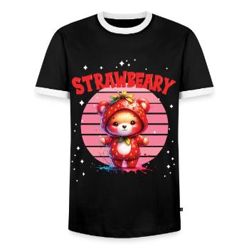 Petit ours kawaii japonais avec des fraises en costume - T-shirt contrasté Homme - noir/blanc - Devant - AI Model Female 172 light (172cm) & AI Model Male 178 light (178cm)