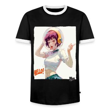Funny Astronaut Girl Says Hello - Men's Ringer Shirt - black/white - Front - AI Model Female 172 light (172cm) & AI Model Male 178 light (178cm)