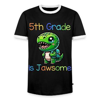 La 5e année est Jawsome - T-shirt contrasté Homme - noir/blanc - Devant - AI Model Female 172 light (172cm) & AI Model Male 178 light (178cm)