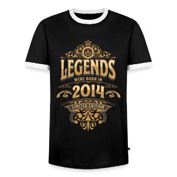 2014 Legend Birthday 2014 Year of birth - Men's Ringer Shirt - black/white - Front - AI Model Female 172 light (172cm) & AI Model Male 178 light (178cm)