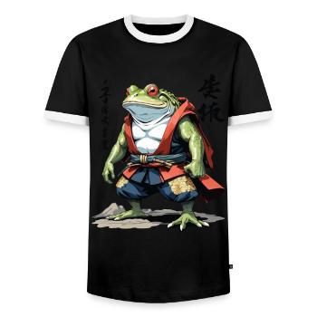 Samurai Frog Vintage Ukiyo-e Style Japan Art - Men's Ringer Shirt - black/white - Front - AI Model Female 172 light (172cm) & AI Model Male 178 light (178cm)