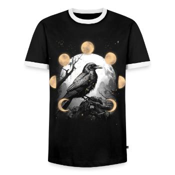 Halloween Ravens Crows Moon Phases Raven Crow - Men's Ringer Shirt - black/white - Front - AI Model Female 172 light (172cm) & AI Model Male 178 light (178cm)