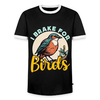 Birdwatching I Brake For Birds Birding Birdwatcher - Men's Ringer Shirt - black/white - Front - AI Model Female 172 light (172cm) & AI Model Male 178 light (178cm)